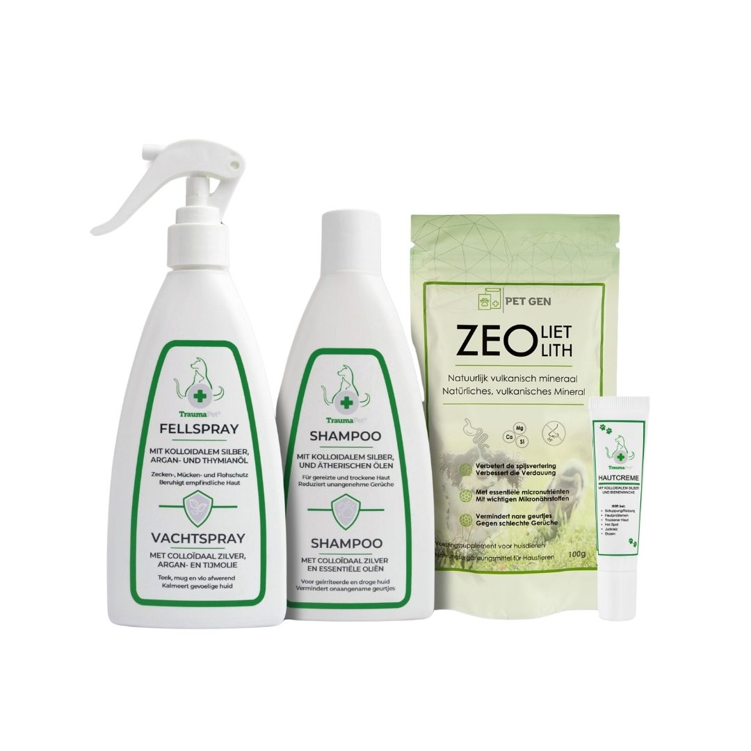 Übersicht der Vorteile des TraumaPet Must-have Sets: rundum vorbereitet, vielseitig einsetzbar, ideal für Zuhause und unterwegs und geeignet für alle Haustiere.